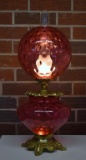 Vintage Fenton Cranberry Coin Optic Shades Three Way GWTW Table Lamp