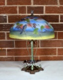 Vintage Reverse Painted Bluebird Satin Glass Shade Table Lamp