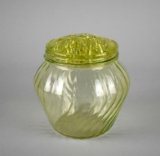 Vintage Vaseline Glass Vase with Flower Frog Lid