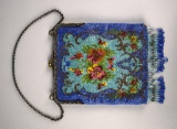 Vintage Art Nouveau Floral Beaded Evening Bag with Flower Buds Snap Closure