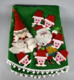 Vintage Flannel Christmas Tree Skirt w/ Santa & Reindeer Table Pieces