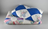Two Hand Stitched Light Weight Quilts: Embroidered Flower Baskets & Dresden Plates