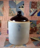 Antique Redwing Pottery Stoneware 5 Gal. Jug w Brown & White Slip Glaze, Cobalt Blue Marks