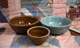 Three Stoneware Mixing Bowls Marked USA, Two w/ Raised Fruit Design