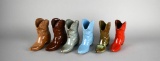 Lot of Six Frankoma Stoneware 4.5” H Cowboy Boot Vases Mugs, Various Colors