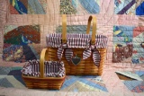 Longaberger Baskets w/ Red Stripe Liners, Protectors, & Heart Frame Tie On 1998 & 1997