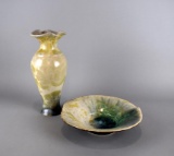 Kent Follette Crystalline Glaze Studio Art Pottery Vase & Dish, Louisiana