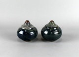 Pair of Small Bay Studio Art Pottery Oil Lamps/Weed Pots, Virginia