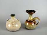 Two Studio Art Pottery Oil Lamps by E. Rietz & Other