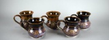 Five Matching Dudley Studio Art Pottery Mugs w/ Turtles & Shells Motif