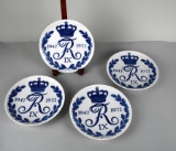 Four Royal Copenhagen 1947-1972 Blue & White Fredrick IX Memorial Plates, Denmark