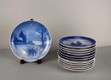 Lot of Thirteen Bing & Grondahl or Royal Copenhagen Blue & White Collector's Plates, Denmark