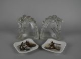 Lot of Horse Themed Collectibles: Glass Bookends and Two Royal Adderly Trinket Dishes