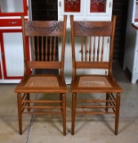 Pair of Antique Side Chairs with Caned Seat and Pressed Bow Design in Top Rail (Lots 44 & 57 Match)