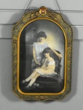 Tinted Photograph Ca 1920 of Two Girls in Antique Frame
