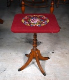 Vintage Federal Style Tilt-Top Stand with Embroidered Crimson Top