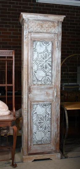 Restoration Hardware Carved Wood Almirah or Tall Cabinet