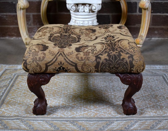 Contemporary Chippendale Style Ball & Claw Foot Stool with Tapestry Upholstery