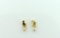 14K Gold and Pearl Earrings with Blue Enamel Decoration
