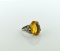 Silver Ring with Large Amber Color Glass Stone, Size 8.5