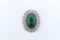 Vintage Mexican Sterling Silver and Green Onyx Cabochon Brooch Pin