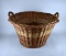 Vintage Round Woven Cane with Rush Handle Laundry or Harvest Basket