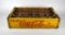 Vintage Never-Bust Coca-Cola Red Print on Yellow Wooden Bottle Crate with Dividers