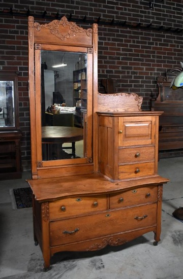 Antique Late 19th C. Oak Gentleman's Dresser