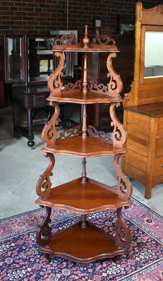 Elegant Vintage Walnut Etagere or Corner Curio Shelf