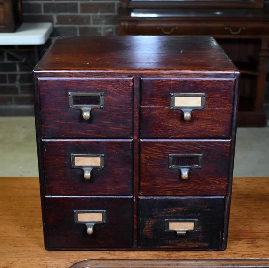 Antique Early 20th C. Filing Card Six-Drawer Cabinet with Tension Blocks