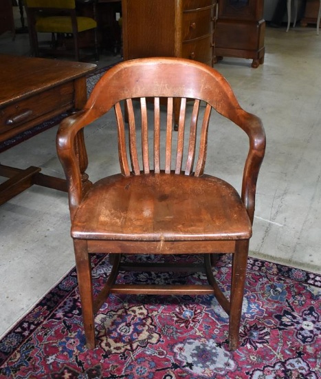 Antique Early 20th C. Hardwood Desk Armchair