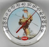 Vintage Tru Temp Coca-Cola Norman Rockwell Fishing Boy 12” Round Thermometer, USA