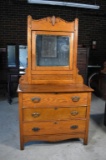 Antique Early 20th C. Oak Dresser with Mirror