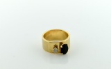 14K Gold Black Onyx and Pearl Ring, Size 5