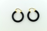 Pair of 14K Gold and Black Onyx Ring Shaped Earrings