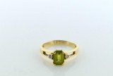 14K Gold, Peridot and Diamond Ring, Size 6.75