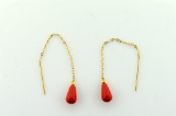 14K Gold and Pink Coral Drop Earrings