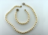 Matching 18” Cultured Pearl Necklace and 8” Cultured Pearl Bracelet, Sterling Clasps