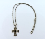 Sterling Silver & Black Copper Obsidian Cross Pendant (1.5” L) on 20” Sterling Silver Chain