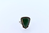 Vintage Mexican Sterling Silver and Green Onyx Ring, Size 7.5