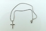 Sterling Silver & Rhinestone Cross Pendant on 16” Sterling Silver Chain