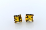Vintage Mexican Silver with Large Amber Colored Glass Stone Screwback Earrings