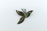 Vintage Sterling Silver and Abalone Shell Brooch Pin