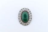 Vintage Mexican Sterling Silver and Green Onyx Cabochon Brooch Pin