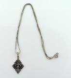 Vintage Sterling Silver Fleur-De-Lis in Diamond Pendant on 18” Sterling Silver Speidel Chain
