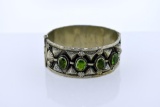 Vintage Relief Molded Silver with Green Stones Clasp Bracelet