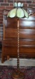 Vintage Barley Twist Floor Lamp with Green Slag Glass Shade