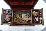 Vintage Embossed Leather Jewelry Box with Jewelry