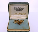 Vintage Van Dell Gold Filled & Rhinestone Brooch Pin with Original Jewelers Presentation Box