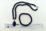 Lapis Lazuli 8 mm Bead 17” Necklace with Lapis Pendant and Stretch Lapis Bead Bangle Bracelet